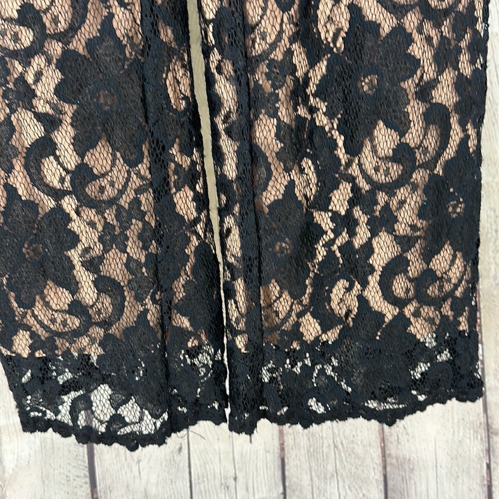 Jovani Black Lace Swarovski stoned Jumpsuit with nude underlay very soft stretch - Picture 5 of 8